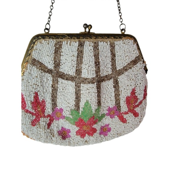 Vintage/Antique Micro Beaded Handbag With Chain Floral Rose Design - Picture 3 of 8